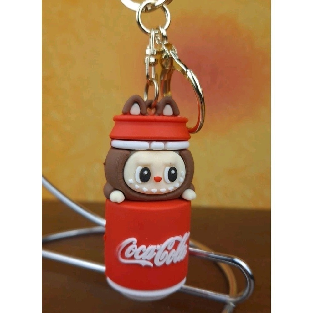 Labubu In Coca Cola Can 3D PVC Keychain Backpack Clip 8" Long